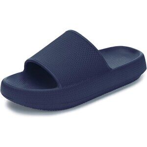 Women's Blue Pillow House Slides Slippers Shower Sandals Cushioned Thick Sole